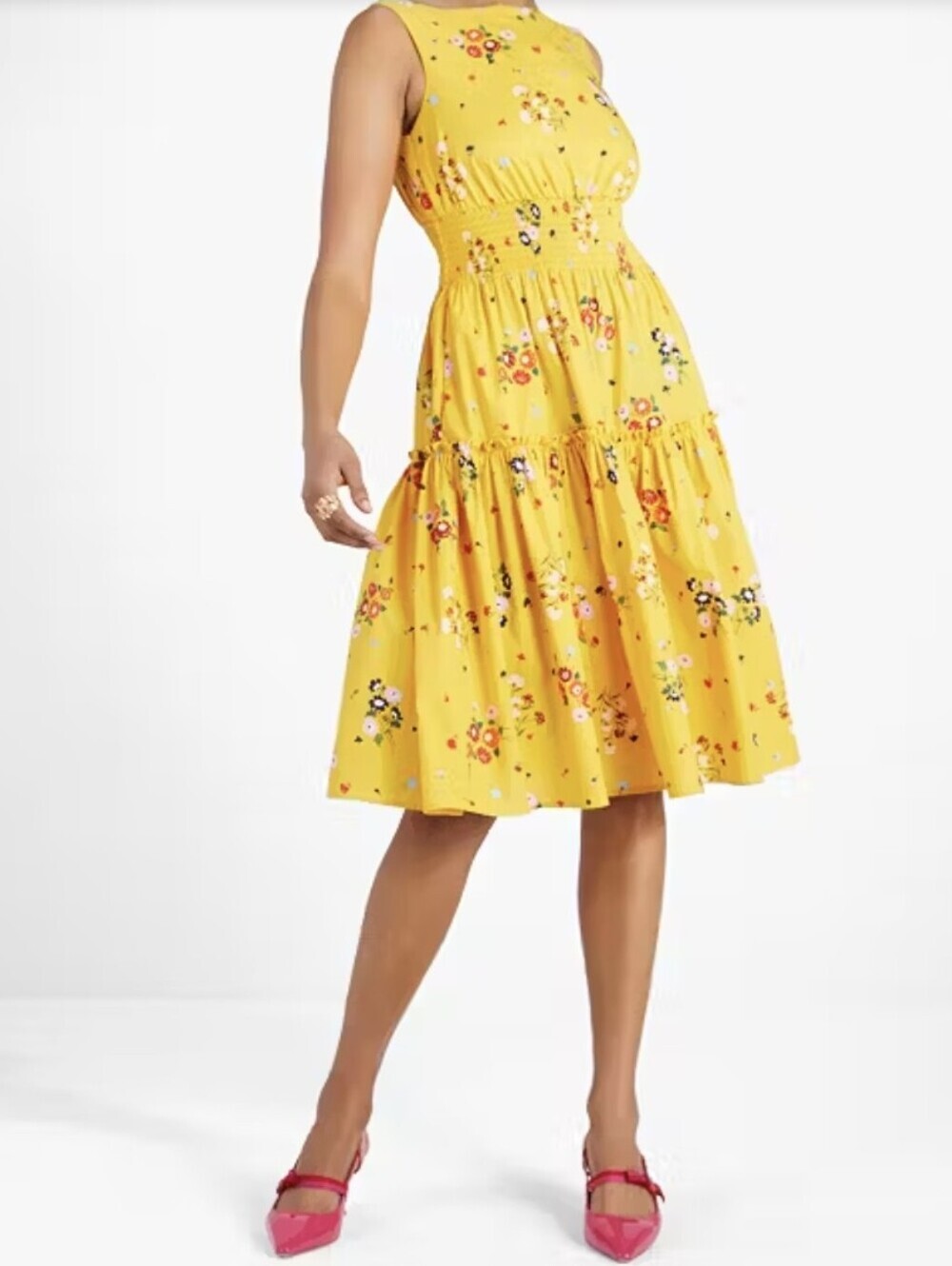 Kate Spade-"Bouquet Toss" Smocked-waist Dress in Saffron Yellow- Size Medium